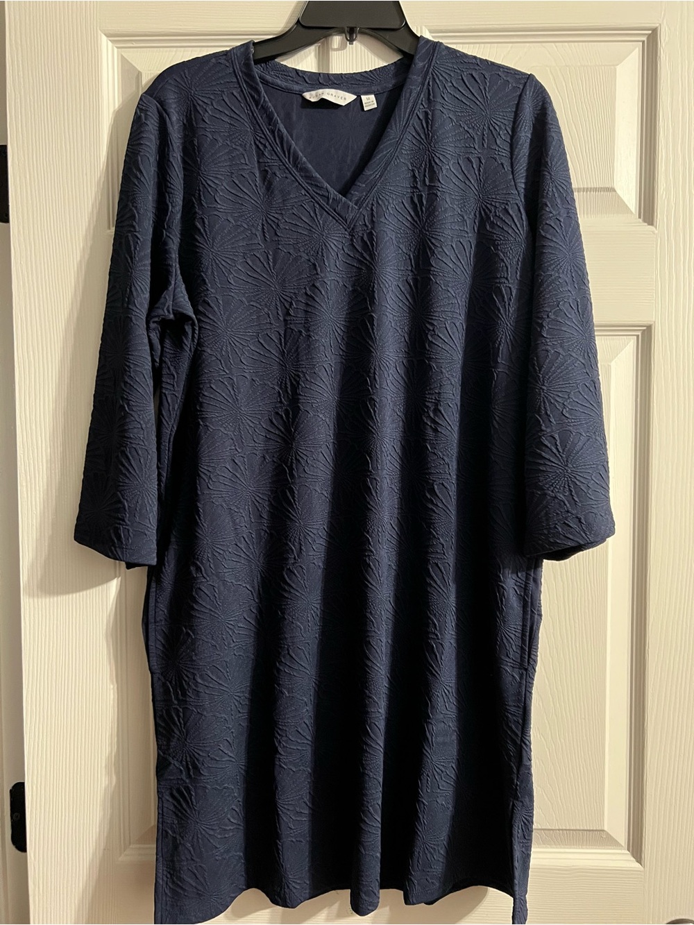 Susan Graver Navy Textured V-Neck Midi Dress